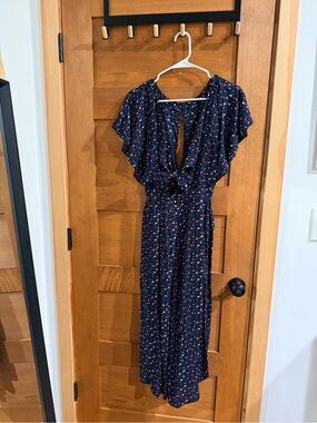 Navy Floral Tie-Front Jumpsuit